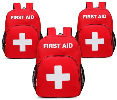 Gatycallaty First Aid Backpack Emergency Medicine Empty Waterproof Survival First Responder Trauma Bag Travel Home Outdoor Camping (Red, Pack of 3)