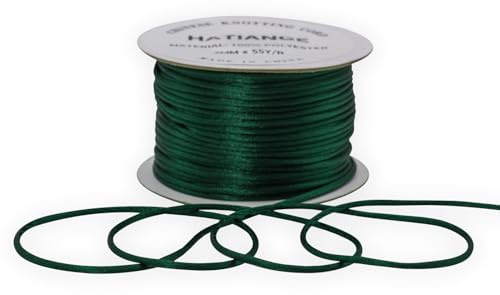 Cordoncino in raso verde scuro da 2 mm, per la creazione di gioielli, bracciali, collane, filo per perline, macramè, nodi cinesi, 50 metri