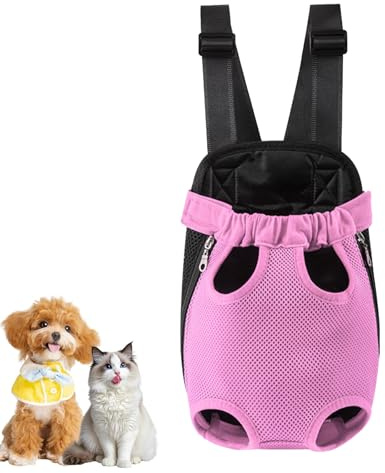 Hunde Rucksack Atmungsaktive für kleine/mittelgroße Hunde Katzen Kaninchen | Verstellbare Schultergurte Haustier Rucksack Hund Tragetasche mit Innerer Sicherheitsleine für Camping Reisen (Rosa,L)