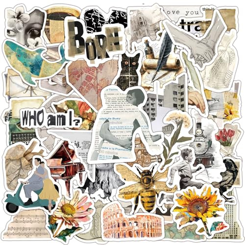 RGBEE Aesthetic Retro Sticker Set 50 Stücke, Vintage Graffiti Fantasy Aufkleber für Laptop Scrapbook Journal Koffer Kindle Planer Helm Motorrad Skateboard Fahrrad Computer Wasserfeste Stckerbomb