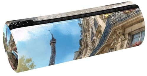 VAPOKF Trousse à crayons en cuir avec motif Tour Eiffel Paris City Cafe - Pour ranger des stylos, des pièces de monnaie, des cosmétiques, des cosmétiques, des articles de papeterie, l'école, le bureau