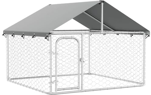 Outdoor-Hundezwinger mit Dach 200x200x150 cm, Hundezwinger Outdoor-Hundekäfig Sicherer Hundeauslauf für Garten Terrasse Draußen