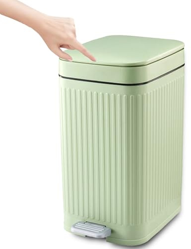 Kongming Pedalhink liten soptunna med lock 8 l pedalhink luktsäker soptunna kök badrum soptunna smal för badrum, kontor, vardagsrum, sovrum, toalett (grön)