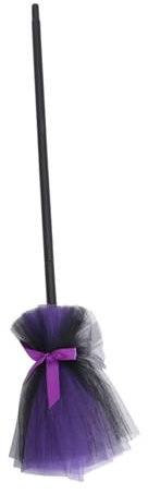 FUNOMOCYA Escoba de Bruja Halloween Decorativa Morada Prop Resistente para Fiesta y Disfraz Cosplay Herramienta Escénica para Terrorífico y Show Temático