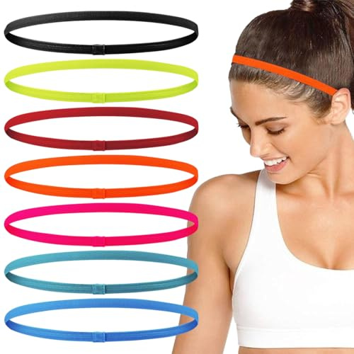 7 Stück Haarband Jungs Sport, Haarbänder Damen Dünn, Stirnbänder Elastische Silikon Rutschfeste zum Laufen, Yoga, Training im Fußball und Meh