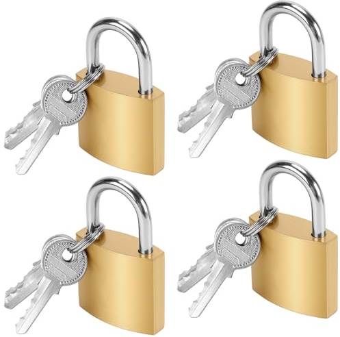 HONYUET 4 Pack Small Padlocks with Keys, 32 x 12 x 50mm Mini Golden Locks for Travel Bags, Luggage, Cabinets