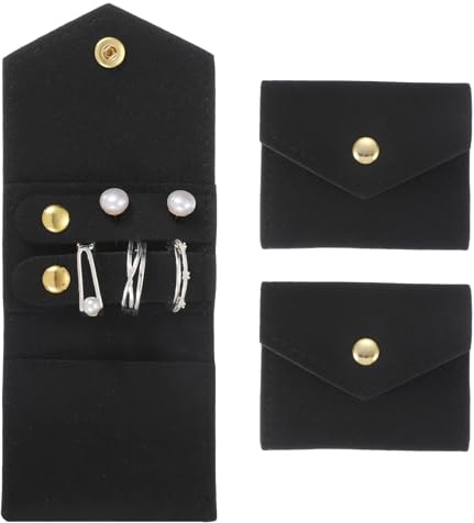 QUARKZMAN 2 Pz Mini Custodia Gioielli Da Viaggio, Organizzatore In Microfibra Bustina Piegevole Portagioie Con Fibbia Per Anelli, Braccialetti, Orecchini, Collane, Nero