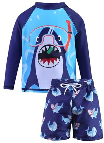 Generisch Conjunto de natación Sark de manga larga para niños | Rashguard de dos piezas y bañador con protección solar UPF 50+ para niños pequeños hasta niños grandes, azul, 6-7 años