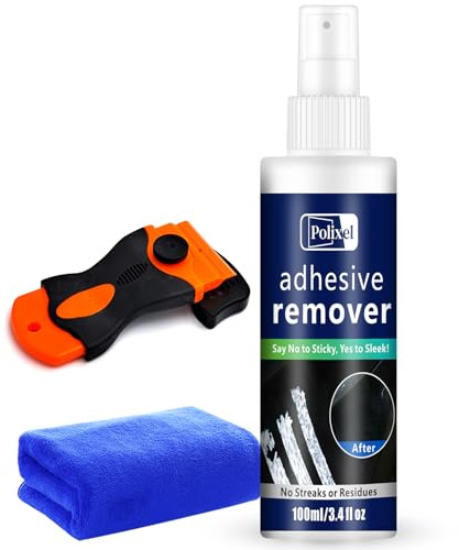POLIXEL Adhesive Remover Spray - Quickly Removes Stickers, Glue, Tape, Decals, Label & Sticky Residue Safe on Car Windows, Bumpers, Home & Boats Non-Damaging Formula - 3.4oz/100ml