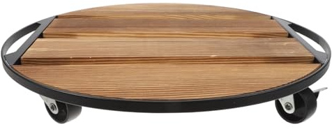 TIDTALEO Supporto per Piante in Legno con Ruote Girevoli 360°, Base Rotonda Resistente per Vasi Pesanti, Carrello Porta Fioriere Mobile per Uso Interno ed Esterno, Dimensioni 35x35 Cm