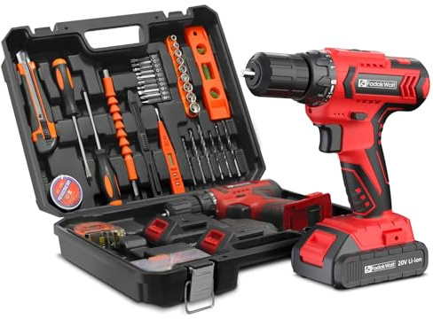 FADAKWALT 12V CordlessDrill, Battery Power Drill Drivers, 3/8” inch Keyless Chuck, Electric Screwdriver Kit, 21+1 Torque Setting, Combi Drill with Li-Ion Battery and Charger（red-13cm）