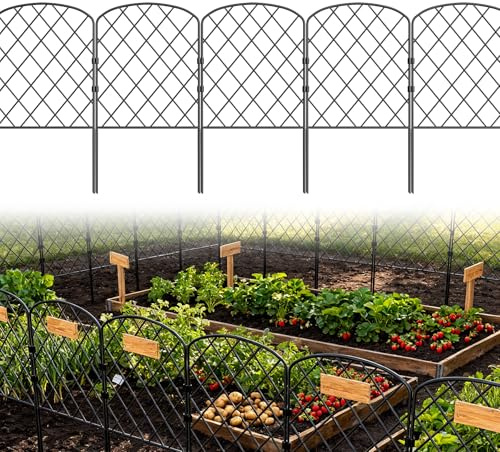 Froadp 25 Stück Dekorativer Gartenzaun aus Metall, Steckzaun für Garten & Beet, Modularer Tierzaun Beetzaun 60 cm (H) x 32 cm (B), Gitterzaun Gesamtlänge 8 m, Zaun zum Stecken, Typ A