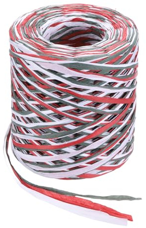 QUARKZMAN Cinta De Rafia 87 Yardas Cuerda De Papel Natural Rafia 5mm De Ancho Cordel De Papel Para Envolver Regalos Manualidades DIY Decoración Rojo Blanco Verde