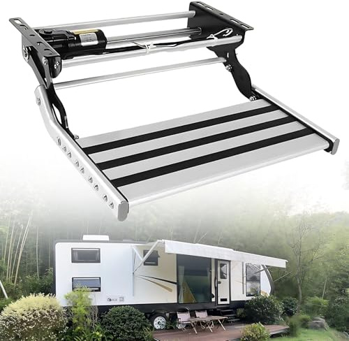 JHOMHF Marchepied Électrique Simple/Double Couche for Camping-Car – Escalier D'entrée Télescopique Pliable avec Lumière LED 12 V for Camping-Car Caravane Et Cinquième Roue(SingleLayerElectric)
