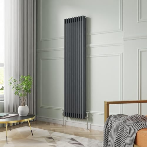 NRG 1800 x 470mm Anthracite Vertical Cast Iron Radiator Triple Panel | Wall Radiator, Column Radiator, Tall Radiator, Central Heating Rad, Traditional, for Kitchen, Bedroom, Bathroom, Living Room