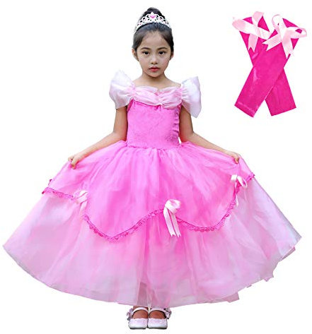 Lito Angels Prinzessin Aurora Dornröschen Kostüm Kleid Verkleiden mit Fingerlose Lange Handschuhe für Kinder Mädchen Gr 10-11 Jahre 146 heißes Rosa