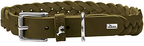 HUNTER SOLID EDUCATION SPECIAL Hundehalsband, Leder, robust, geschmeidig, handgeflochten, 50 (S-M), oliv