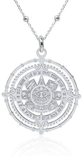 WANDA PLATA Collar Colgante Calendario Azteca Maya para Mujer Plata de Ley 925 con Cadena de 45 cm + 5 extensión en Caja de Regalo