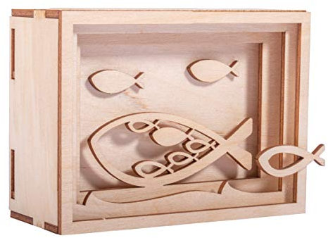 Rayher DIY Geldgeschenk Verpackung Fisch für Kommunion, Konfirmation und Taufe, 3D Geschenkbox aus Holz zum Gestalten, 13-teilig, 11,5x8,5x5cm, Box 1Set, FSC Mix Credit, 62925505, Natur