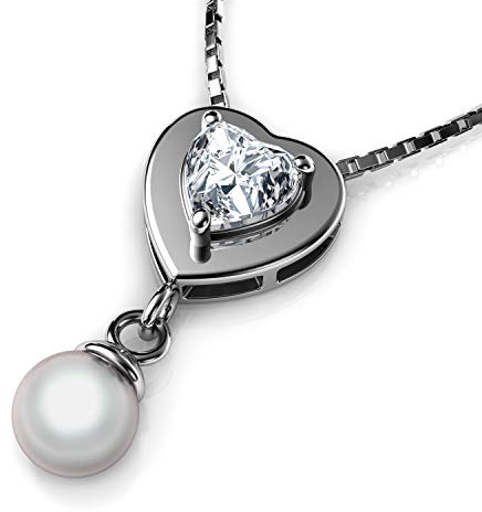 DEPHINI - Collana Cuore Argento 925 per Donna, Ciondolo con Zirconia Cubica, Gioielli Raffinati da Ragazza, Idea Regalo Originale Compleanno e Anniversario, Confezione Regalo Inclusa (Perla 2)