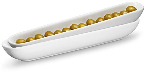 KooK Olive Boat Tray, Set of 2, Charcuterie Tray, Grazing Table Supplies, Charcuterie Board Accessories, Ceramic Serving Dish, Narrow Canoe, Cheeses and Appetizers, Dishwasher Safe, 12”, White
