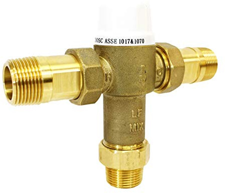 CMI Inc Thermostatic Mixing Valve with Male Connections, PEX,For Hot Water Heater,Water Control,Shower,Temperature Regulator (3/4 male)