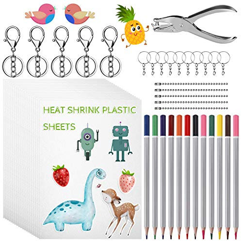 MengH-SHOP Schrumpffolie Set Schrumpffolien Transparent klar Schrumpfenden Dinks, Schlüsselanhänger, Buntstiften, Stanzwerkzeug für Kinder Craft 53 Stück