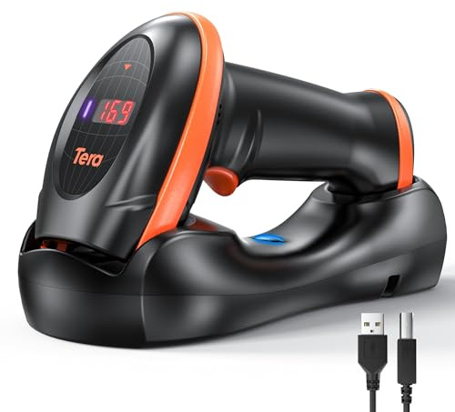 Tera Pro Series Wireless 1D 2D QR Barcode Scanner with Cradle Display Counting Screen Extra Fast Scanning Speed Ultra High Resolution Handheld Image Bar Code Reader for Warehouse Inventory HW0008