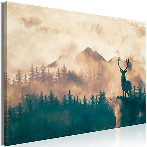 murando - Leinwandbild Hirsch 120x80, 120x80 cm, 1-teilig, Schlafzimmer | Hochwertige Leinwand, sofort aufhängbar, ideal fürs Wohn- oder Schlafzimmer, wasserfest und lichtecht, langlebig, stilvoll