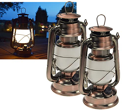 ChiliTec LED Campinglaterne 2 Stück 23cm Dimmbar Warmweiß | Batterie 4x AA Mignon, Retro Gartenlaterne, mit Bügel
