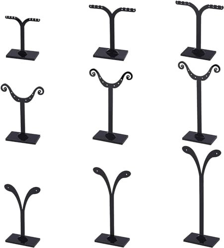 FINGERINSPIRE 9Pcs 3 Estilos Pendiente Negro Soporte de exhibición en T Soporte de exhibición de joyería de plástico Soporte de exhibición en Forma de árbol Soporte en T con Diferentes tamaños