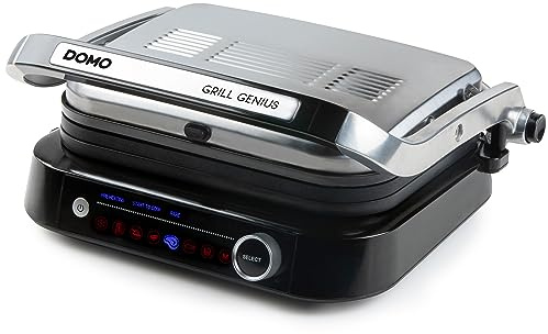DOMO DO9249G Kontaktgrill - Grill Genius - Cool Touch Funktion - Elektro-Tischgrill - Ideal zum Grillen von Paninis, Toasts, Fleisch, Fisch, Gemüse - Edelstahl