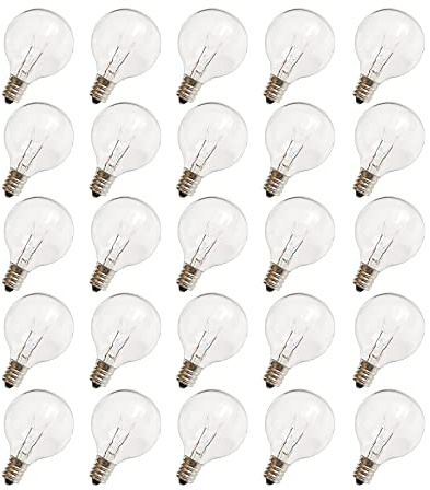 CHYParty G40 Replacement Light Bulbs, 120V 5W Clear Globe Bulb, E12 C7 Candelabra Base, 1.5 Inch Glass Incandescent Bulbs for Indoor Outdoor Patio String Lights, Warm White -25 Pack