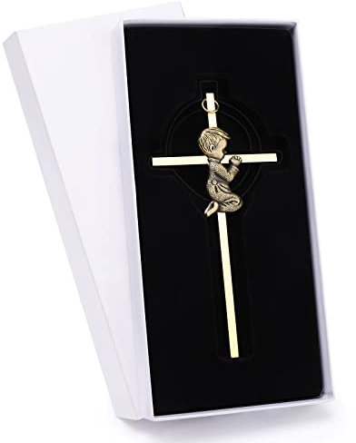 DCCXN Baby Wall Cross Baptism Gifts for Boys, 6 Inch Gold Praying Boy Crosses for First Holy Communion, Christening, Baptismal Cross Decor