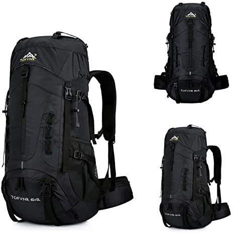 Opetdo 70l Wanderrucksack Nylon Mit ultraleicher wasserdichte Schutzabdeckung Für Bergstäte klettern Trekking Sport Travel Camping（Schwarz）