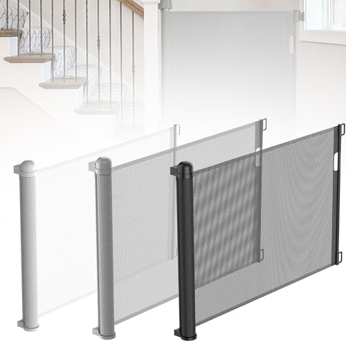 YARDIN - Griglia di protezione per scale, estensibile, da 0-180 cm per bambini e animali domestici, griglia di sicurezza per scale/porte, uso interno ed esterno (87 cm di altezza, grigio)