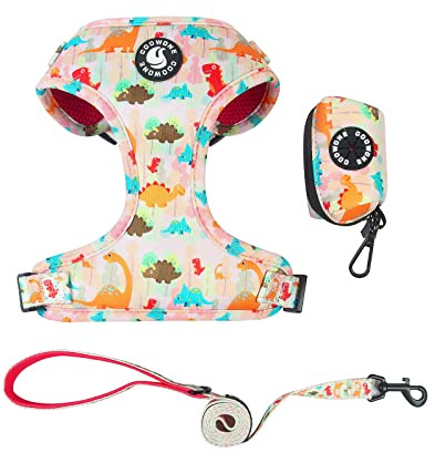 Dog Harness and Leash, Poop Bag Holder 3 Sets, Easy Walk No Pull Adjustable Puppy Cat Vest Harness with Soft Mesh Padded, Pet Supplies for Extra-Small/Small Medium Dogs Kitten