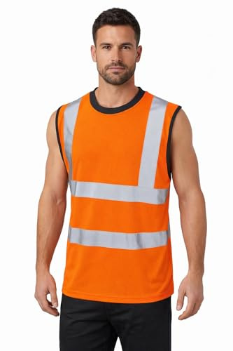 Generation-Plus+® Hi Vis Viz Work Utility Sleeveless Round Neck T-Shirt Warning Vest - High Visibility Safety Security Workwear Double Tape Tank Top Plus Size S-XXL