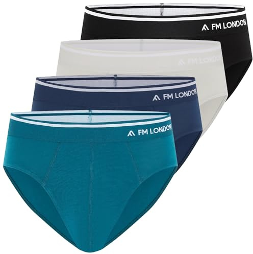 FM London Confezione da 4 Slip in bambù da Uomo - Slip Intimo Confortevole con Cintura Senza Etichetta - Boxer Elasticizzati Senza Apertura Frontale
