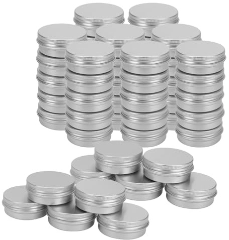JOIKIT 50 Pcs 30ml Aluminum Tin Cans, 1oz Silver Aluminum Tin Jars, Round Aluminium Empty Containers with Screw Lid for Lip Balm, Lotion, Cream