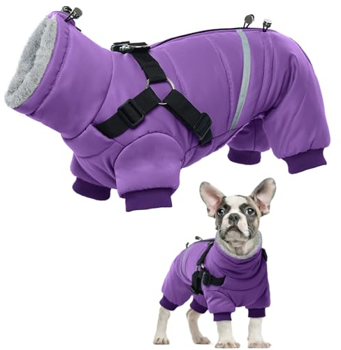 Hundejacke Wasserdicht, Hundemantel Fleece Warme Hundeweste Winterjacke Hunde Bekleidung Warme Mäntel mit Reflexstreifen Hundepullover für Winter Herbst(Lila, M)