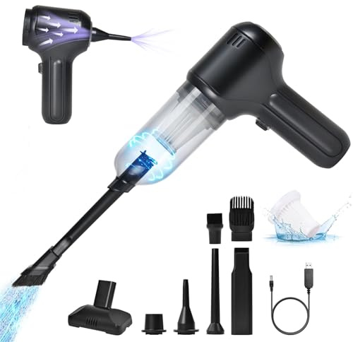 URAQT Aspiradora de Mano Inalámbrica, Mini Aspiradora Portátil 3 en 1, Potente Aspiradora de Mano de 15000Rpm, Carga Rápida USB, Adecuada para Automóvil, Hogar, Oficina, Alfombra, Pelo de Mascotas