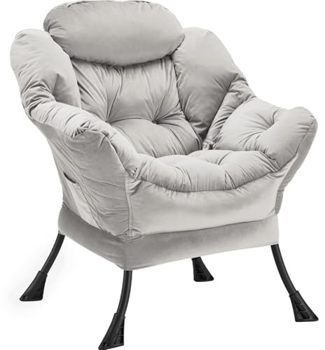 Youtanic Lazy Chair Dick gepolsterter Akzentstuhl Samt gepolstert mit breitem Sitz, stabilem Metallrahmen und rutschfestem Polster, moderner Sofasessel mit seitlicher Aufbewahrungstasche für