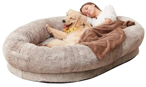 Hundebett Hundekissen Katzenbett Bagel, hundekorb, flauschiges hundebett, Waschbar, Hundesofa flauschig Kissen Rund aus Plüsch für Kleine, Mittelgroße & Große Hunde, Katzen [100*70*20] ( Color : Light