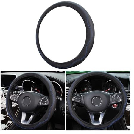 CGEAMDY Coprivolante Auto, Coprivolante in Pelle Microfibra, Copri Volante Antiscivolo Traspirante Durevole, Universale Protezione Custodia Volante Auto per Macchina Autocarri(Nero Blu)