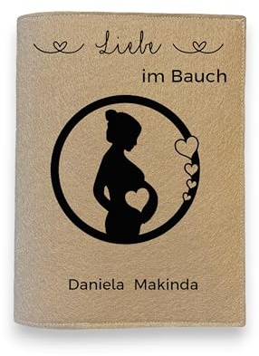 Handmade Mutterpasshülle aus Filz // Personalisierbar mit Namen | Mutterpassumschlag mit Motiv in beige | Geschenk zur Schwangerschaft