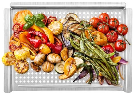 paxlloonge Grillkorb, Grillschale mit gelochtem Boden zum Grillen von Gemüse und Fleisch, 45 x 30 cm Grillschale Edelstahl sind Grillzubehör für Gas-, Elektro- und Kohlegrill