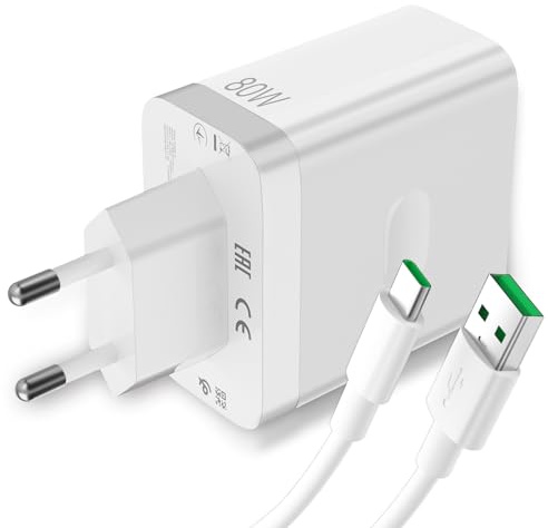 80W USB Ladegerät und USB C Kabel für Oppo Find X6 X5 Pro 5G, Schnellladekabel USB auf Typ C Ladekabel 1 m, Ladegerät Adapter für Oppo A98 A78 Oppo Reno12 11 F 10 Pro 8 Realme 12 GT 6 Neo 3