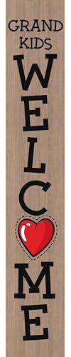Willkommensschild für Enkelkinder, lustiges Schild für Großeltern, Türschild für Großeltern, 20,3 x 121,9 cm, Willkommensschild für Haustür, stehend, vertikal, aus Holz, für den Außenbereich, stehend,