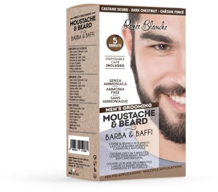 Trattamento Crema Colorante uomo men colore tintura barba e baffi senza ammoniaca con Collagene e Olio di Avocado Renee Blanche Castano scuro